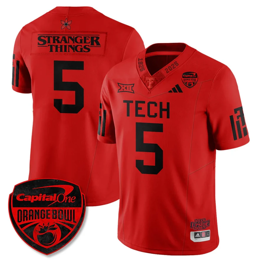 Stranger Things Jersey #5 Texas Tech Red Raiders Orange Bowl Stitched by My Store NCAA Football Jerseys