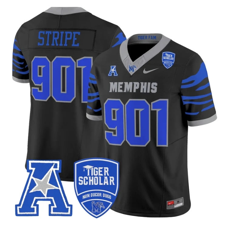 Stripe Jersey #901 Memphis Tigers 2025 Vapor Limited Stitched Black by My Store NCAA Football Jerseys