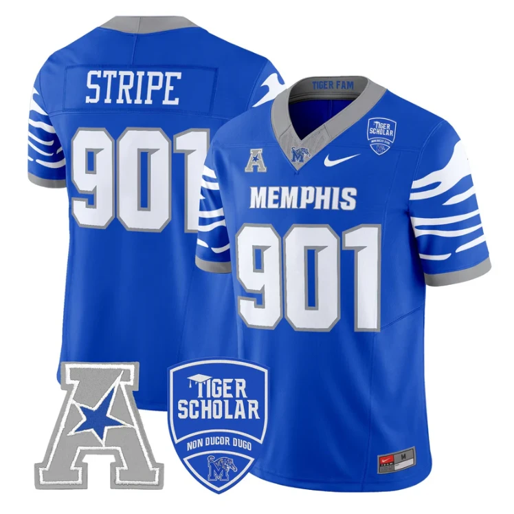 Stripe Jersey #901 Memphis Tigers 2025 Vapor Limited Stitched Royal by My Store NCAA Football Jerseys