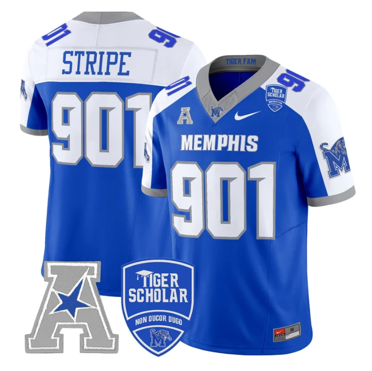 Stripe Jersey #901 Memphis Tigers 2025 Vapor Limited Stitched Royal Alter by My Store NCAA Football Jerseys