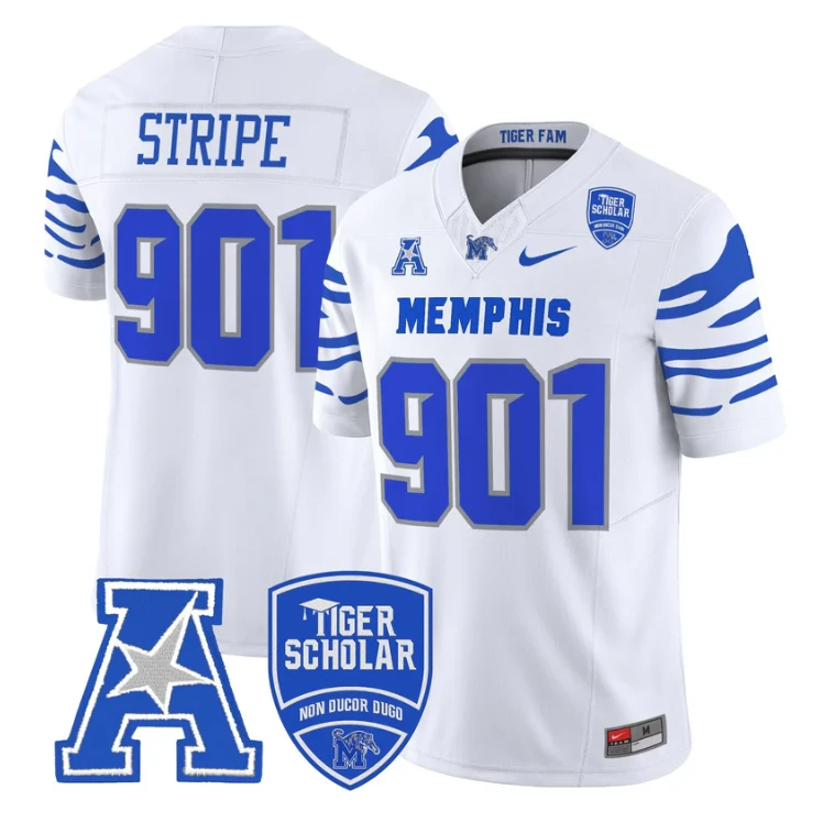 Stripe Jersey #901 Memphis Tigers 2025 Vapor Limited Stitched White by My Store NCAA Football Jerseys