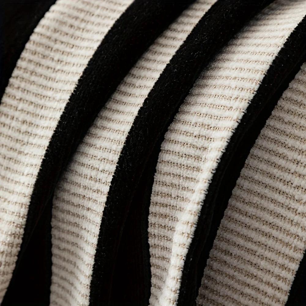 Striped Chenille Black White Sofa Cover by Casa & Beyond