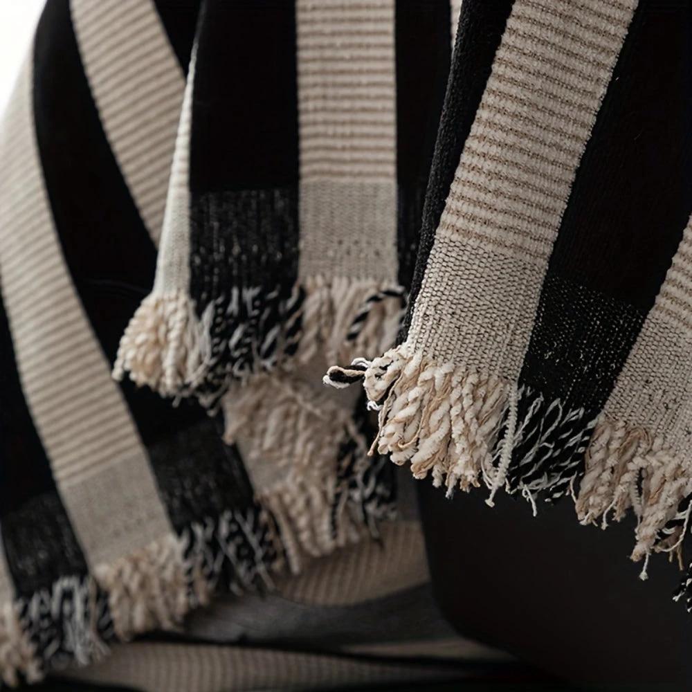 Striped Chenille Black White Sofa Cover by Casa & Beyond