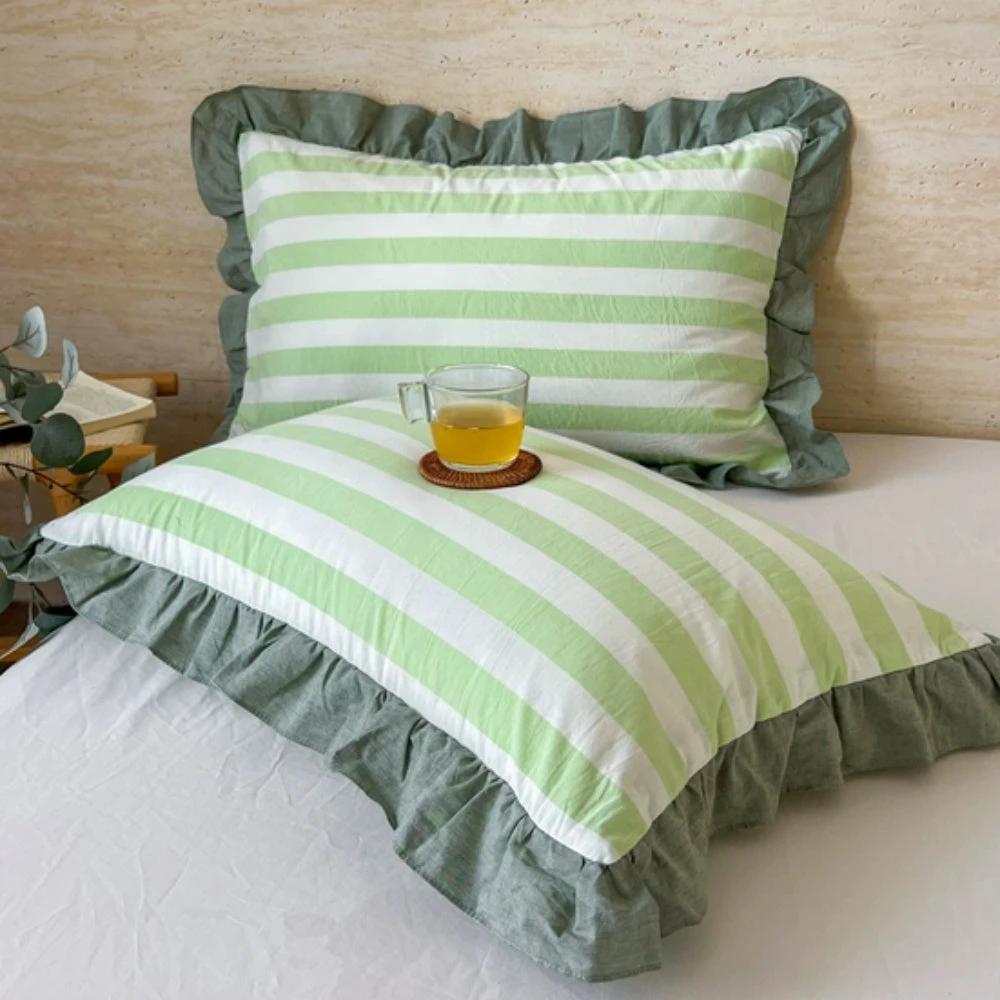 Striped Ruffled Lace Pillowcases in Multiple Colors by Casa & Beyond