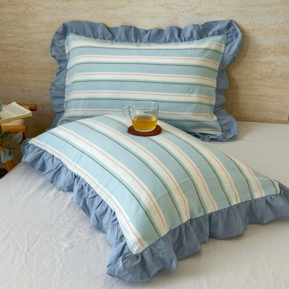 Striped Ruffled Lace Pillowcases in Multiple Colors by Casa & Beyond