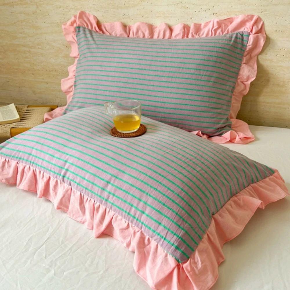 Striped Ruffled Lace Pillowcases in Multiple Colors by Casa & Beyond