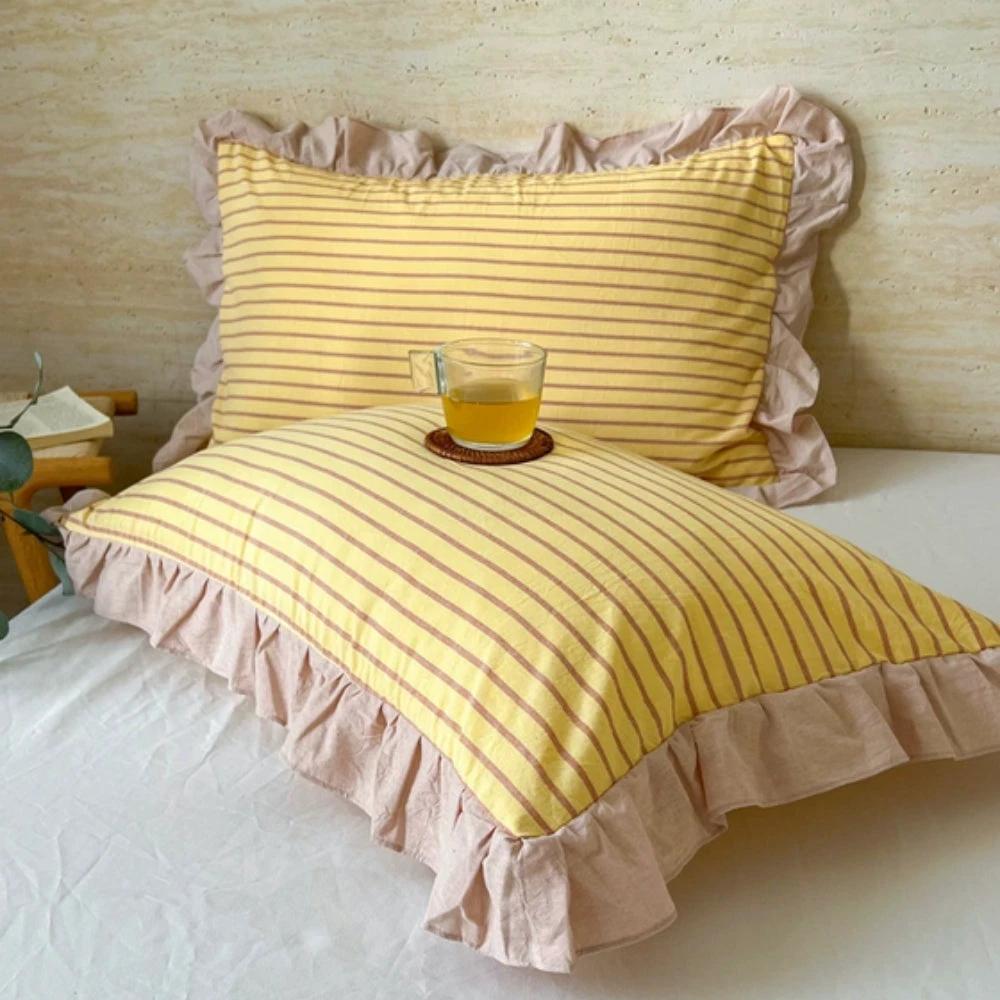 Striped Ruffled Lace Pillowcases in Multiple Colors by Casa & Beyond