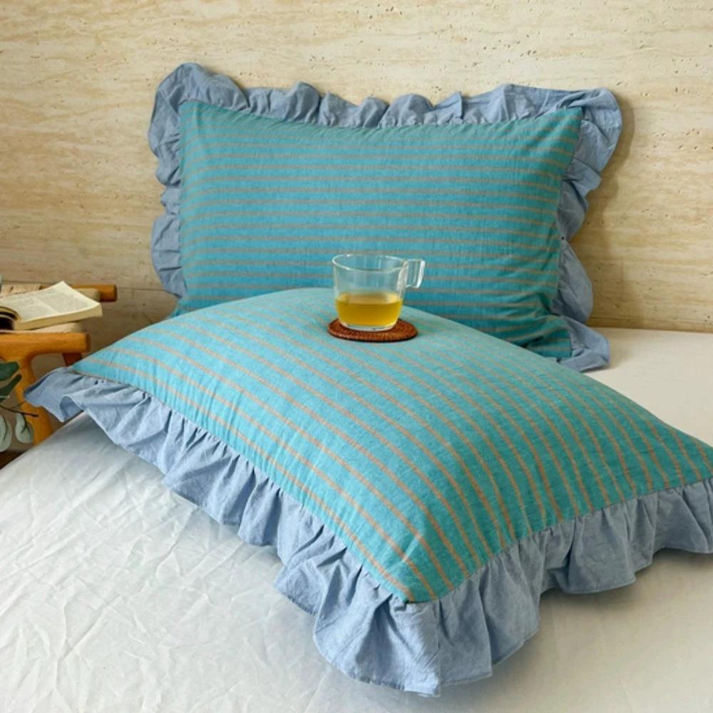 Striped Ruffled Lace Pillowcases in Multiple Colors by Casa & Beyond