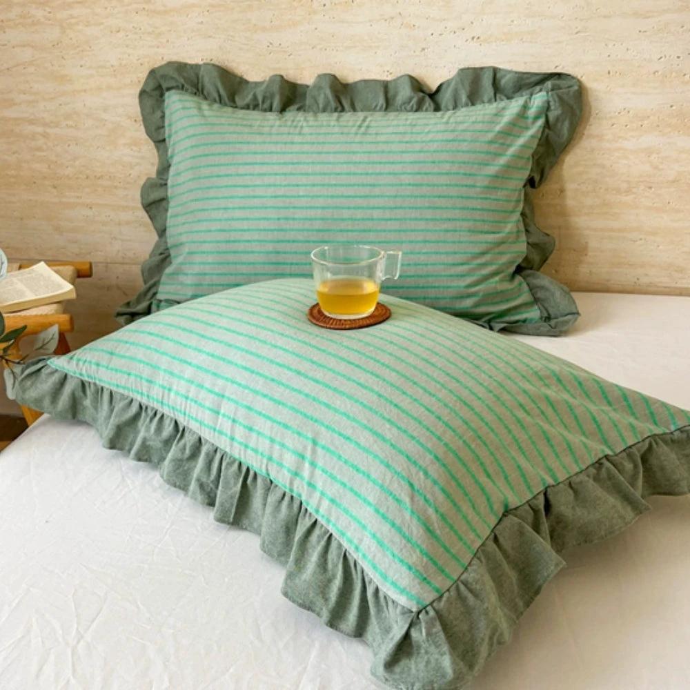 Striped Ruffled Lace Pillowcases in Multiple Colors by Casa & Beyond