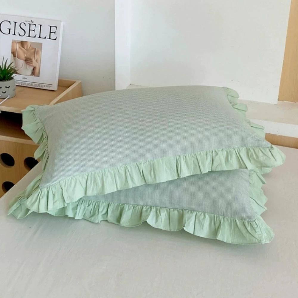 Striped Ruffled Lace Pillowcases in Multiple Colors by Casa & Beyond