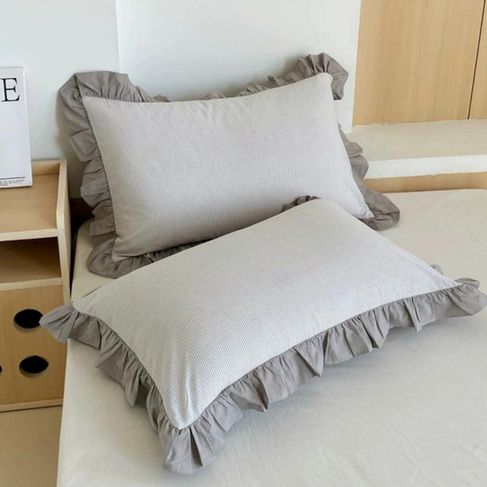 Striped Ruffled Lace Pillowcases in Multiple Colors by Casa & Beyond