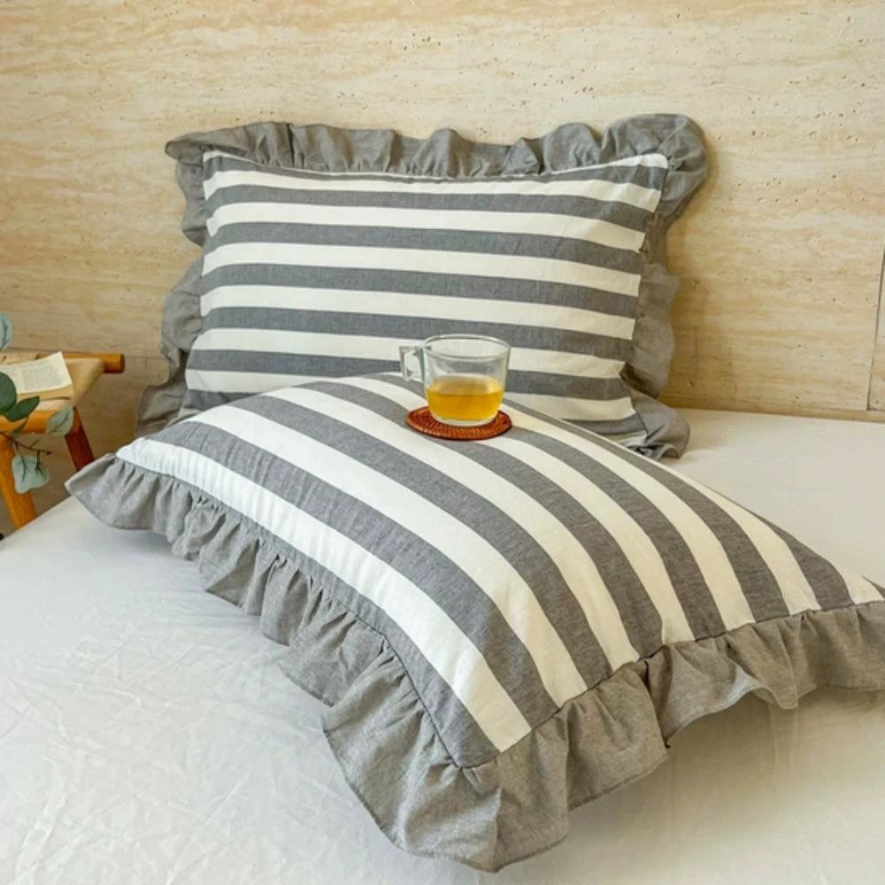 Striped Ruffled Lace Pillowcases in Multiple Colors by Casa & Beyond