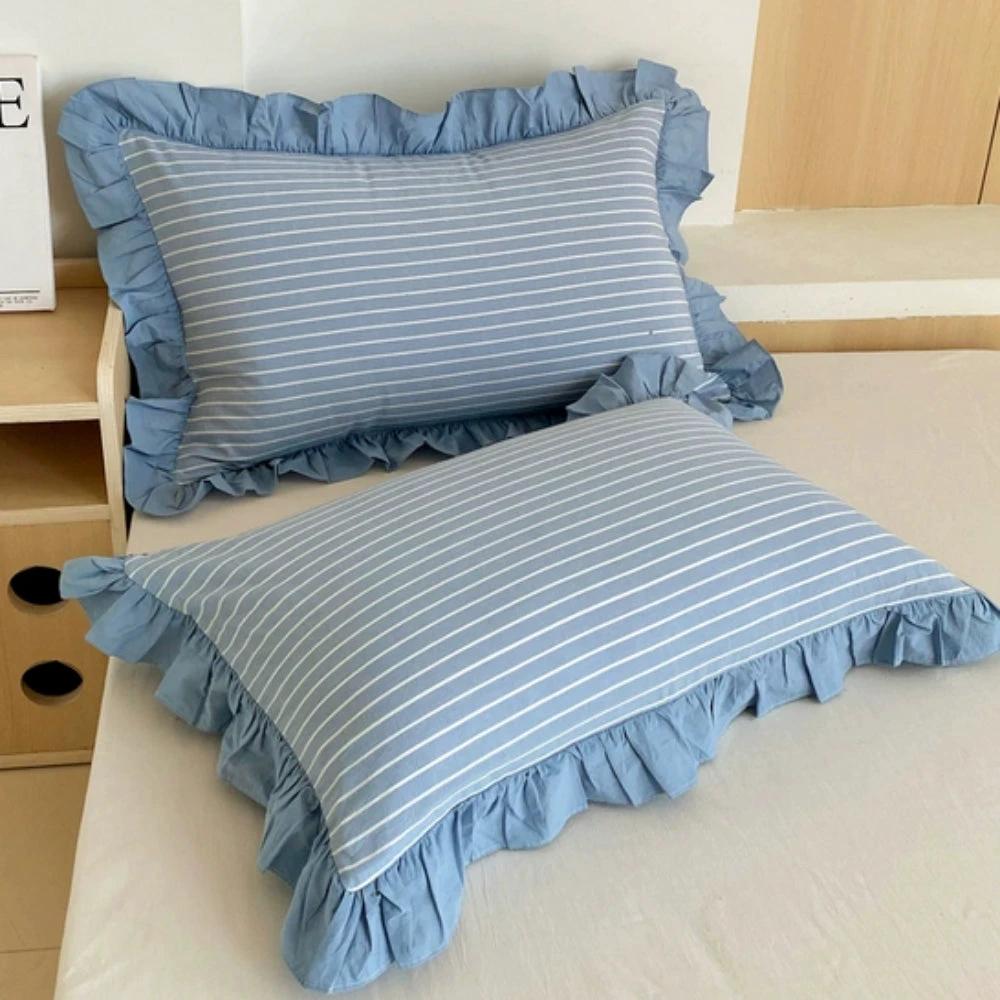 Striped Ruffled Lace Pillowcases in Multiple Colors by Casa & Beyond