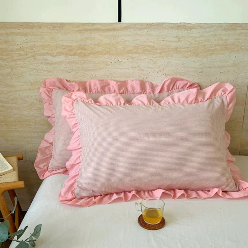 Striped Ruffled Lace Pillowcases in Multiple Colors by Casa & Beyond