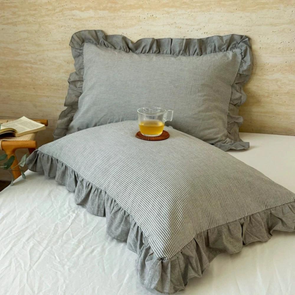 Striped Ruffled Lace Pillowcases in Multiple Colors by Casa & Beyond