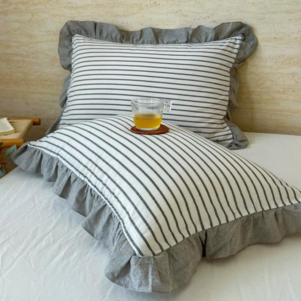 Striped Ruffled Lace Pillowcases in Multiple Colors by Casa & Beyond