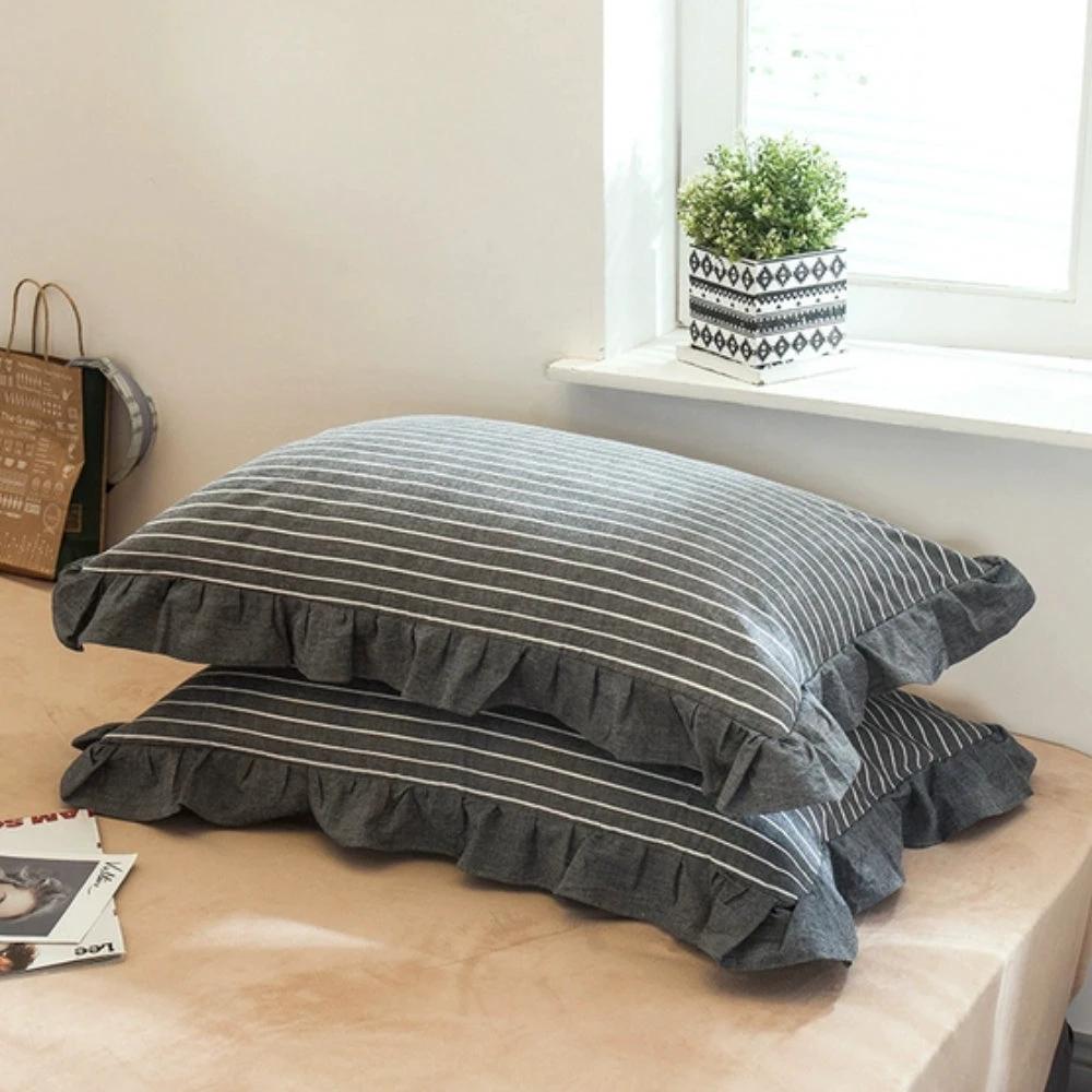 Striped Ruffled Lace Pillowcases in Multiple Colors by Casa & Beyond