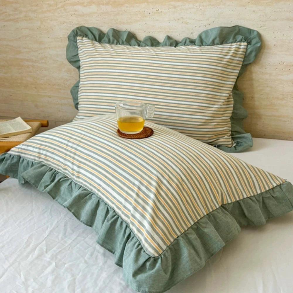 Striped Ruffled Lace Pillowcases in Multiple Colors by Casa & Beyond