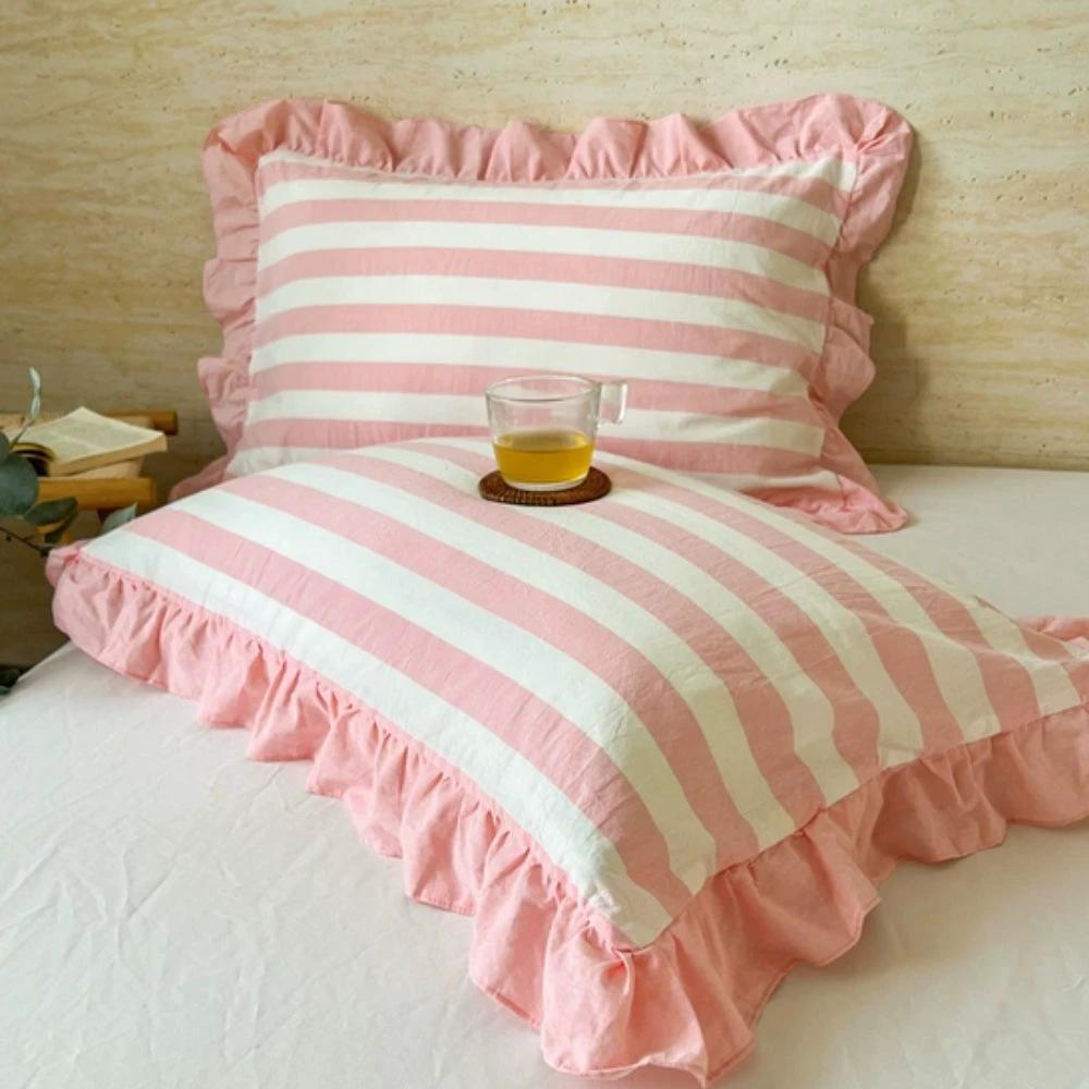 Striped Ruffled Lace Pillowcases in Multiple Colors by Casa & Beyond