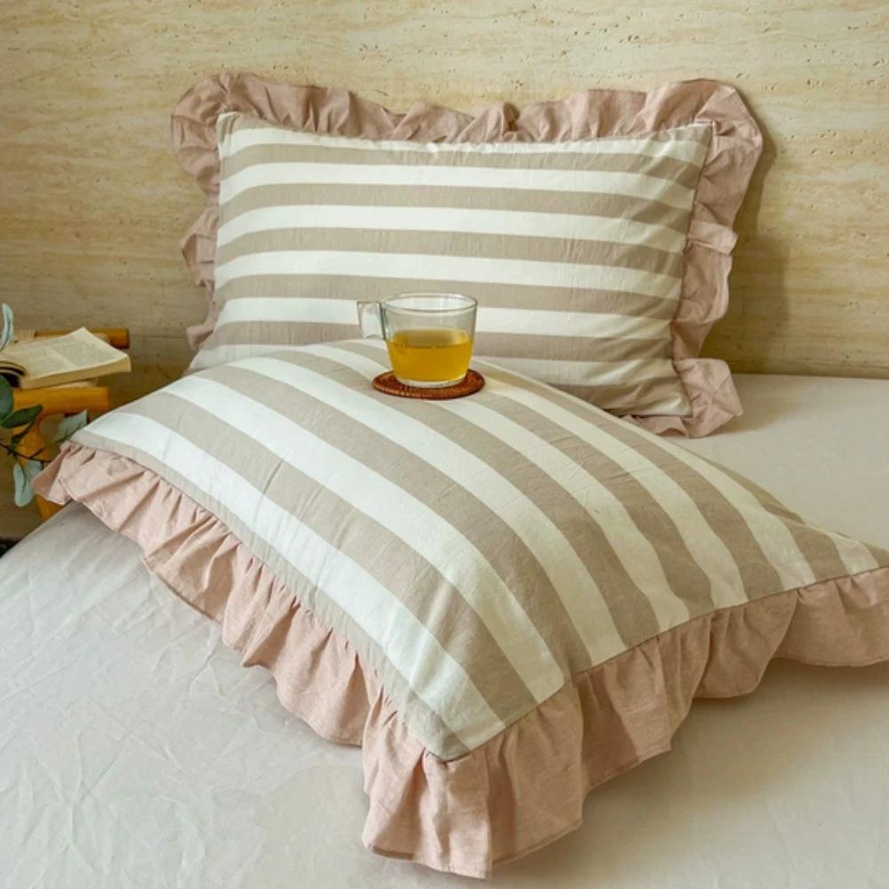Striped Ruffled Lace Pillowcases in Multiple Colors by Casa & Beyond
