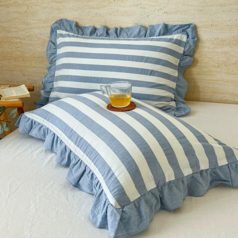 Striped Ruffled Lace Pillowcases in Multiple Colors by Casa & Beyond
