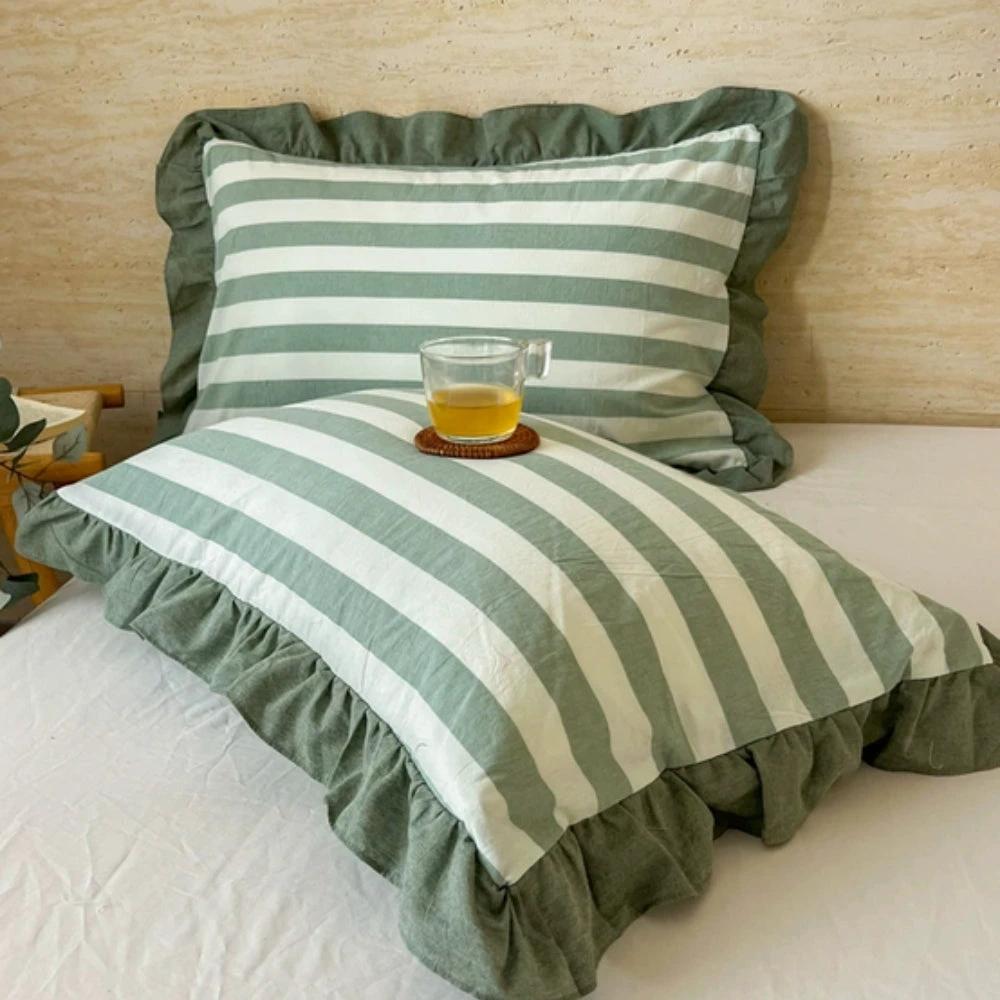 Striped Ruffled Lace Pillowcases in Multiple Colors by Casa & Beyond