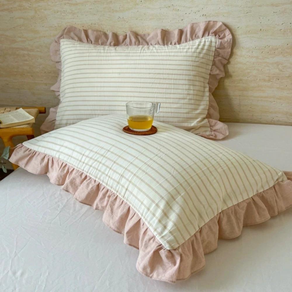 Striped Ruffled Lace Pillowcases in Multiple Colors by Casa & Beyond