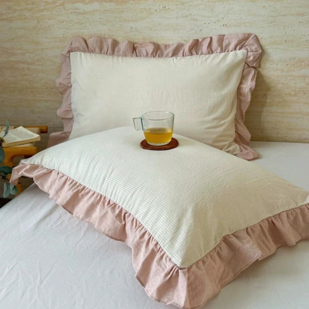 Striped Ruffled Lace Pillowcases in Multiple Colors by Casa & Beyond