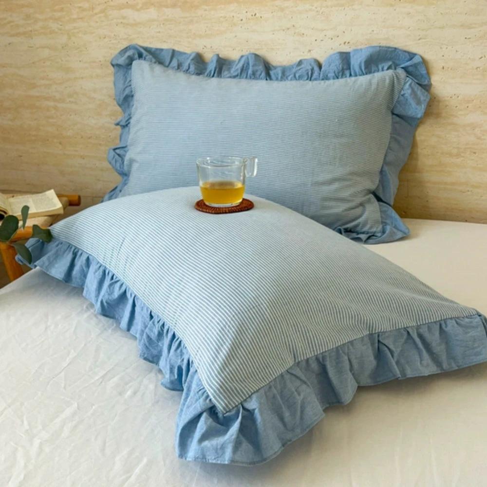 Striped Ruffled Lace Pillowcases in Multiple Colors by Casa & Beyond