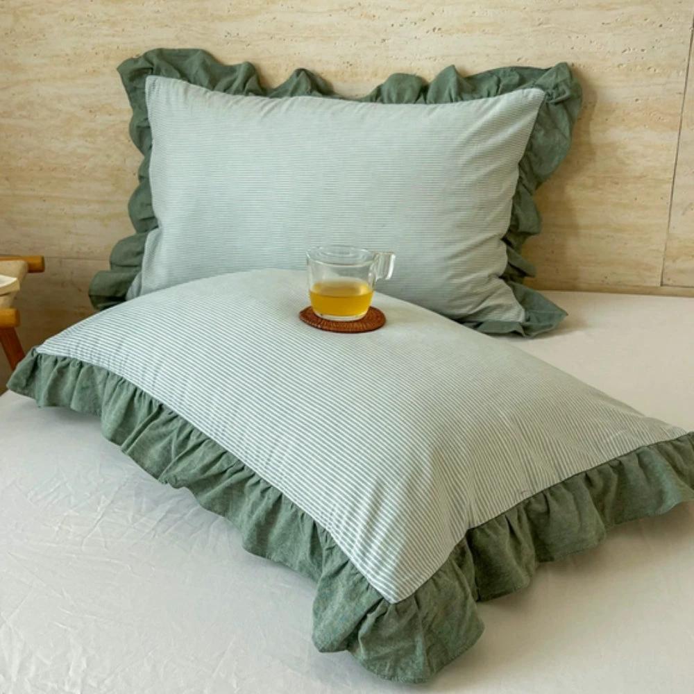 Striped Ruffled Lace Pillowcases in Multiple Colors by Casa & Beyond