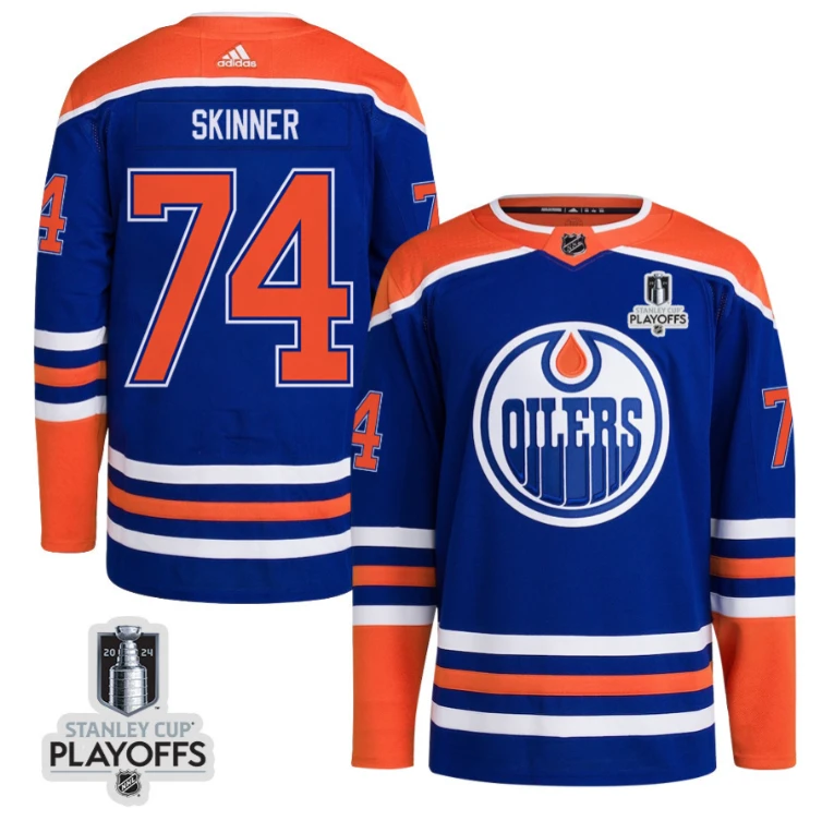 Stuart Skinner 74 Edmonton Oilers 2024 NHL Playoffs Patch Home Jersey - Men by Hockey David