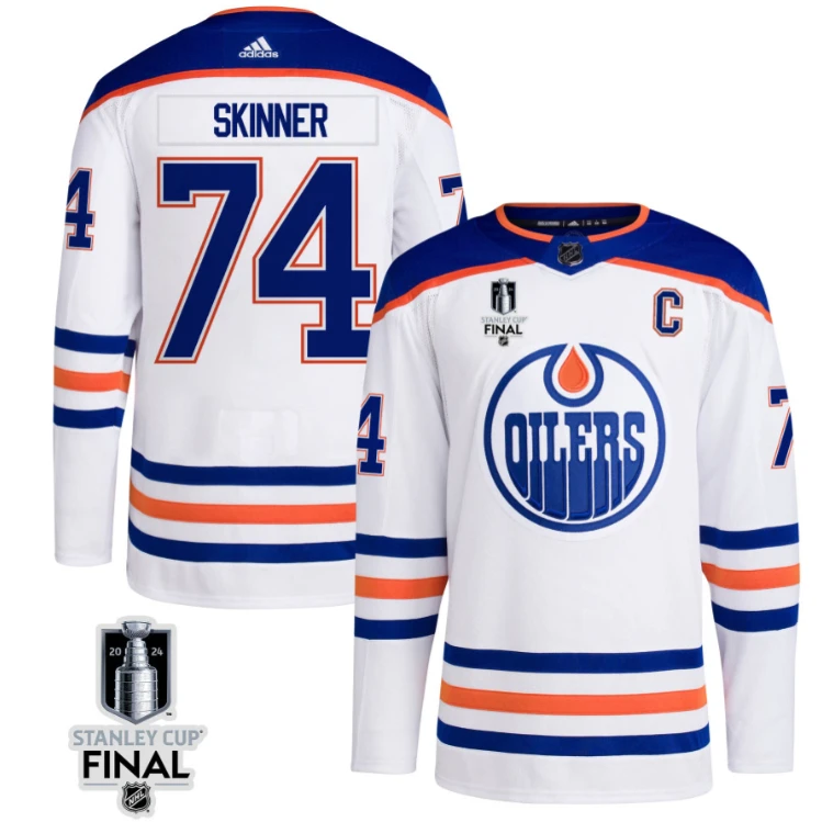 Stuart Skinner 74 Edmonton Oilers 2024 STANLEY CUP Final Away Jersey Men, White by Hockey David