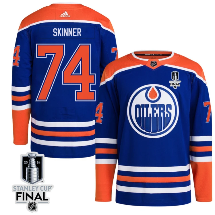 Stuart Skinner 74 Edmonton Oilers 2024 STANLEY CUP Final Home Primegreen Jersey Men, Royal by Hockey David