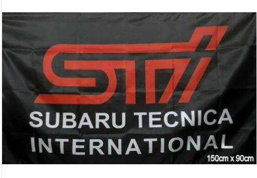 Subaru STI Logo Black Flag 3X5 Ft Polyester Banner USA 90x150cm by flagsjustdoit