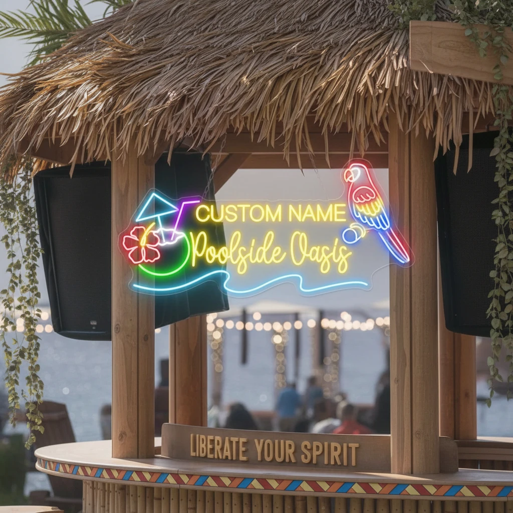 Custom Poolside Oasis Neon Sign Pool Bar Decor Coconut Sign by Neonchics