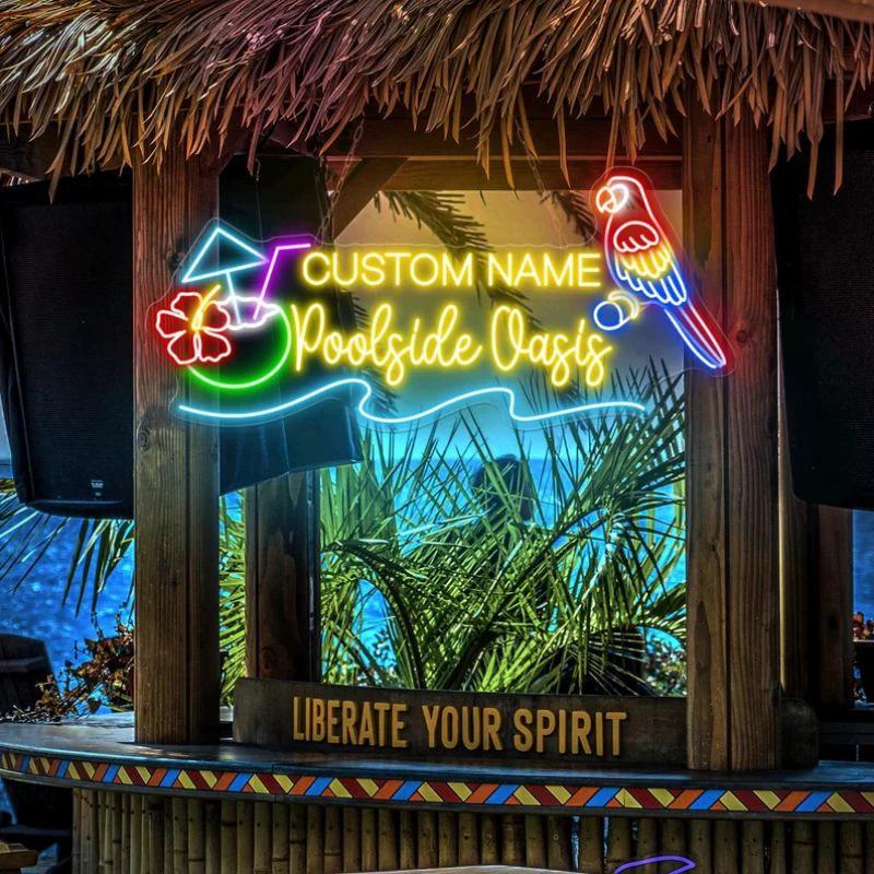 Custom Poolside Oasis Neon Sign Pool Bar Decor Coconut Sign by Neonchics