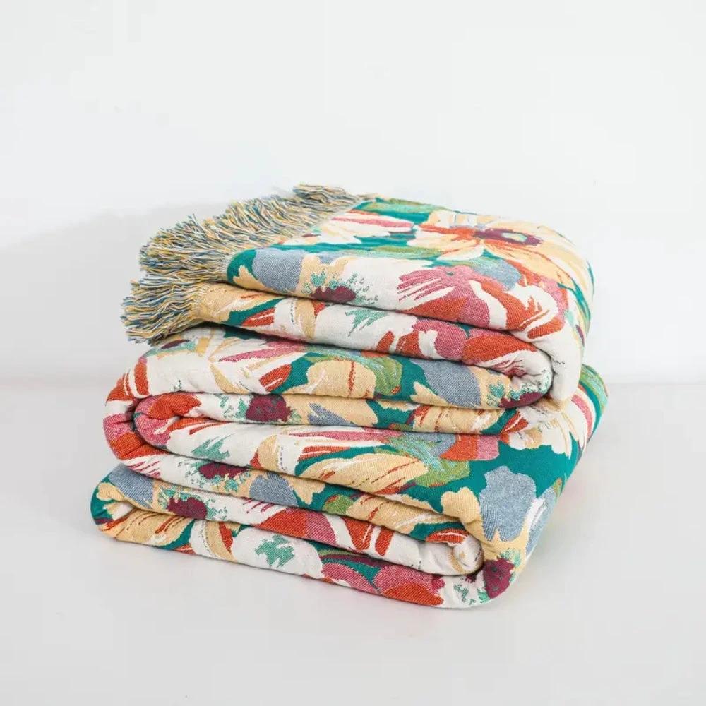 Sunlit Floral Tassel Cotton Blanket by Casa & Beyond