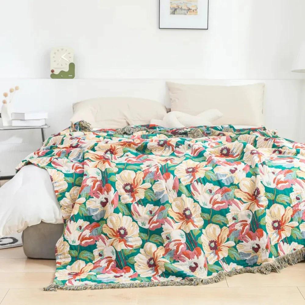Sunlit Floral Tassel Cotton Blanket by Casa & Beyond
