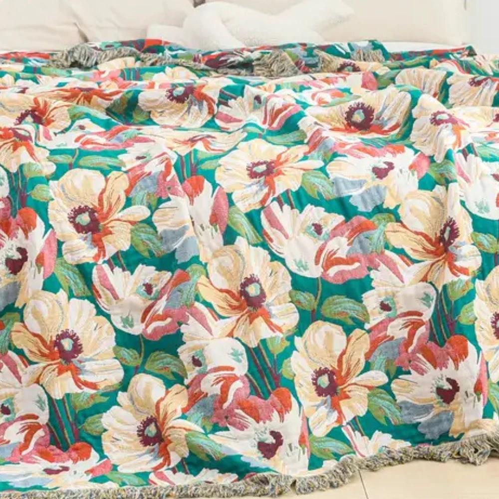 Sunlit Floral Tassel Cotton Blanket by Casa & Beyond