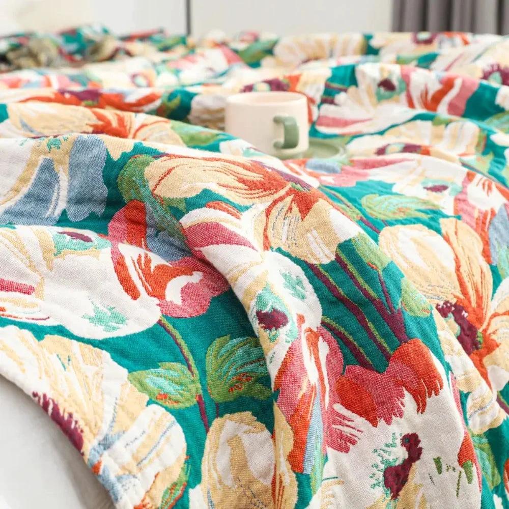 Sunlit Floral Tassel Cotton Blanket by Casa & Beyond