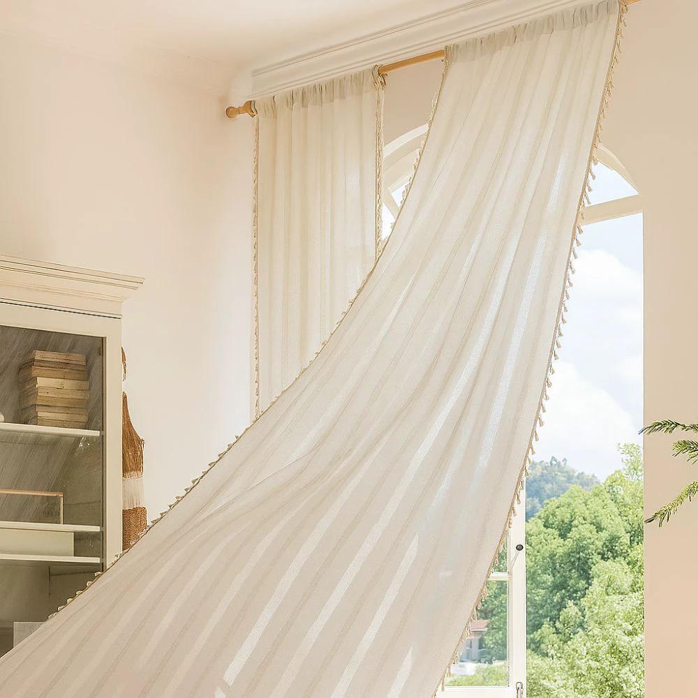 Sunlit Stripes Sheer Tassel Curtain by Casa & Beyond