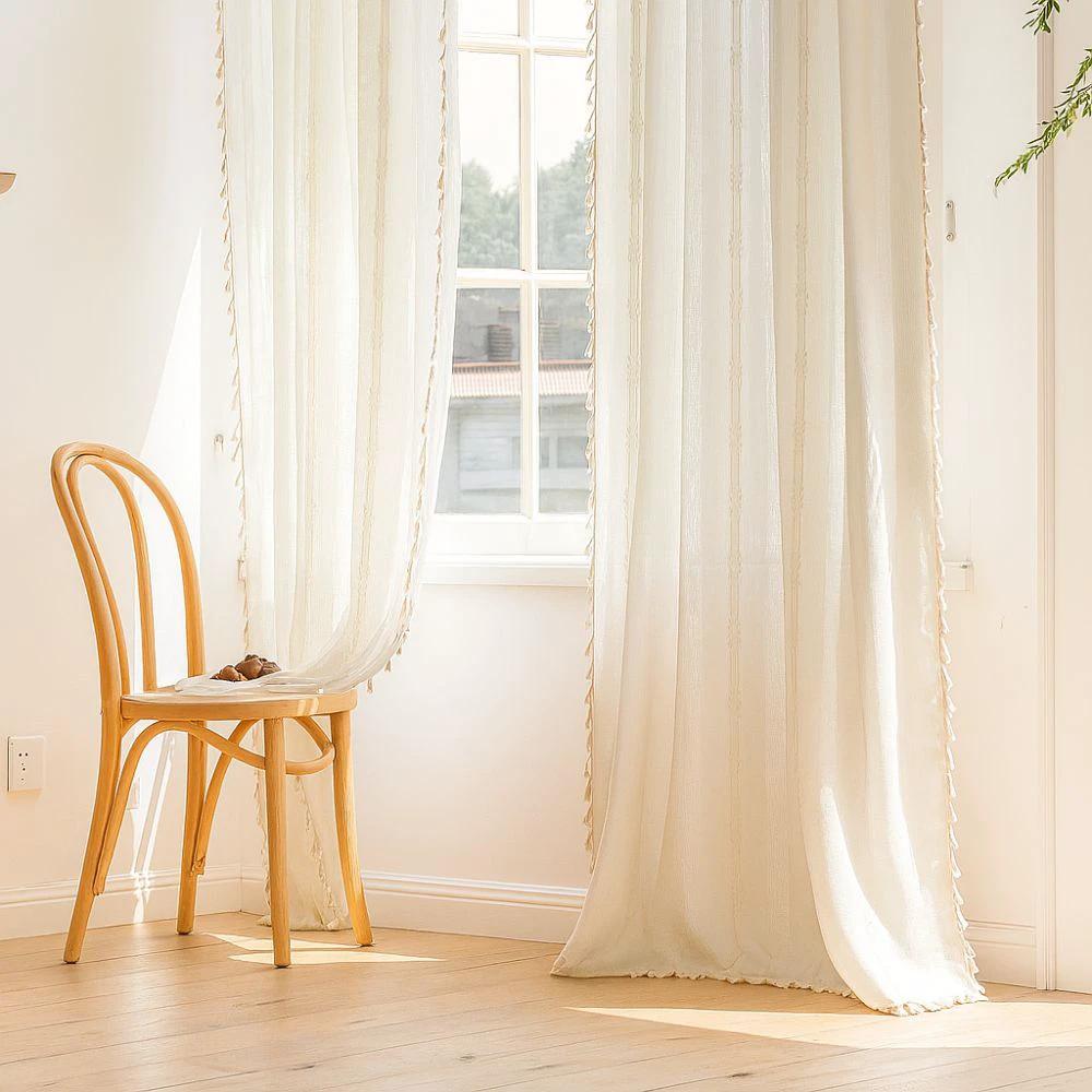Sunlit Stripes Sheer Tassel Curtain by Casa & Beyond