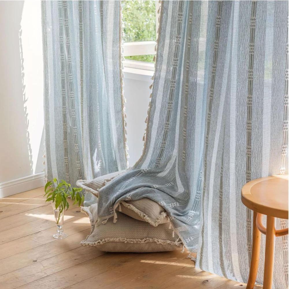 Sunlit Stripes Sheer Tassel Curtain by Casa & Beyond