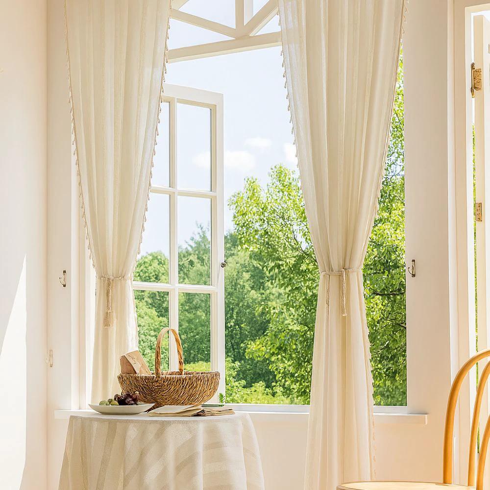 Sunlit Stripes Sheer Tassel Curtain by Casa & Beyond