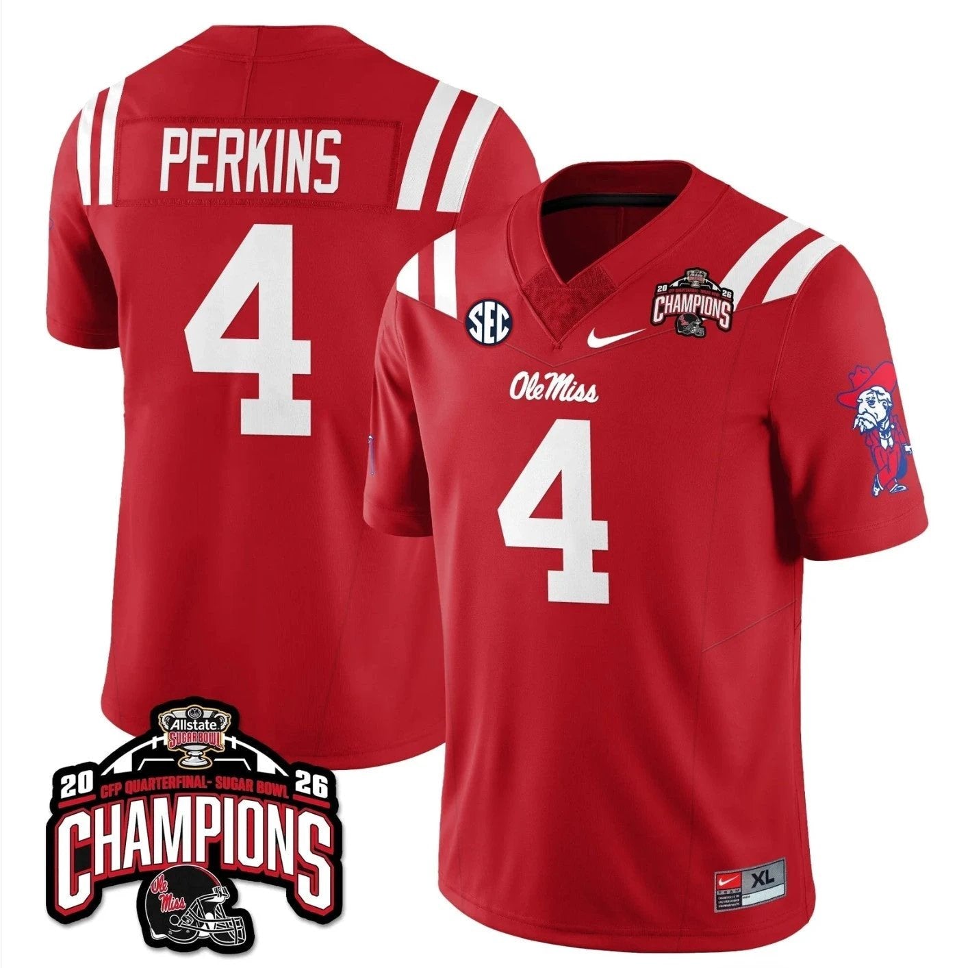 Suntarine Perkins Jersey #4 Ole Miss Sugar Bowl Champions Stitched Red by NCAA Football Jersey