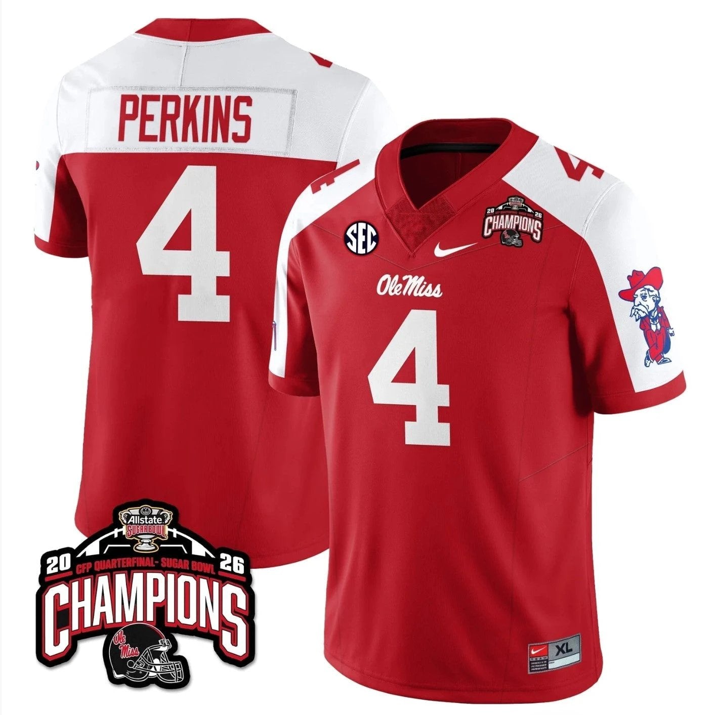 Suntarine Perkins Jersey #4 Ole Miss Sugar Bowl Champions Stitched Red Alternate by NCAA Football Jersey