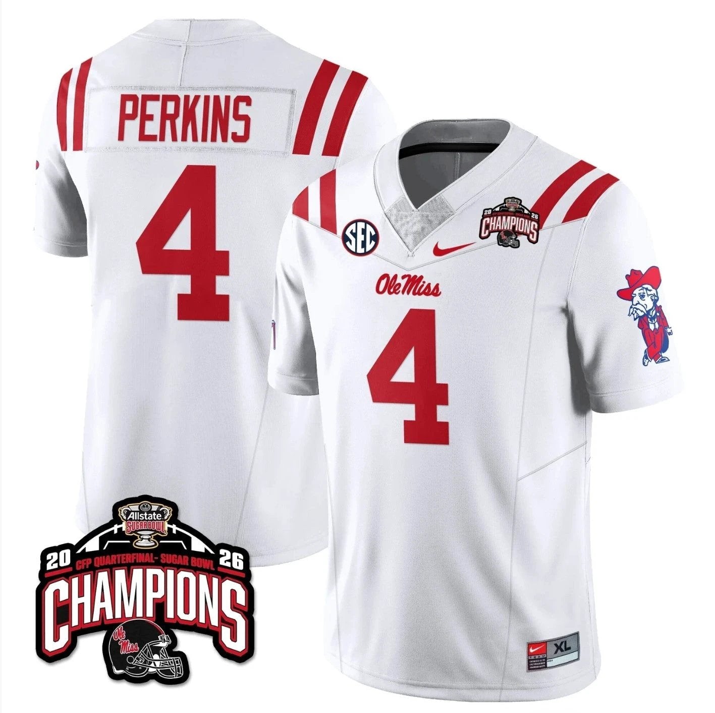 Suntarine Perkins Jersey #4 Ole Miss Sugar Bowl Champions Stitched White by NCAA Football Jersey