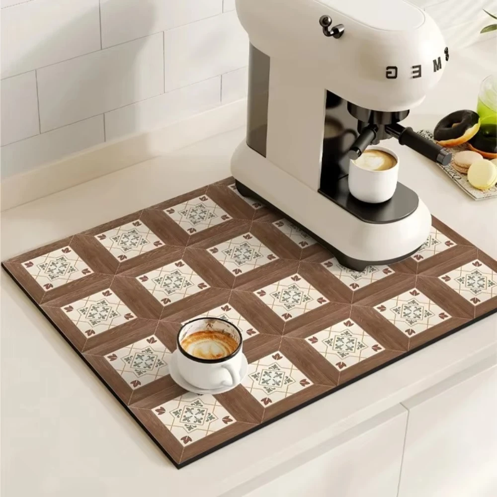Retro Tile Design Absorbent Coffee Mat by Casa & Beyond