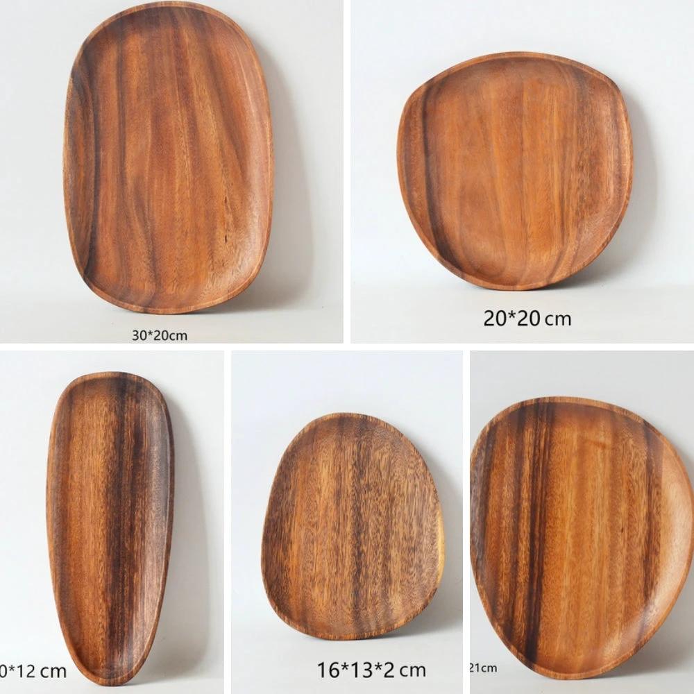 Oval Shaped Acacia Wood Serving Trays Set by Casa & Beyond
