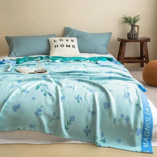 Blue Floral Bamboo Fiber Cooling Blanket by Casa & Beyond